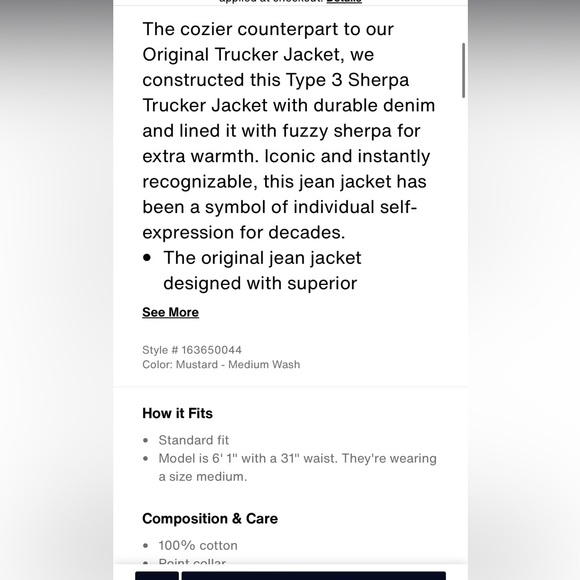 Levi’s Type III Sherpa Trucker Jacket in Color Mustard - Medium Wash - Picture 3 of 13